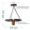 Ver mais imagens de Kit 4 Luminárias Arandelas Barril e Pendentes Rústicos de Madeira Maciça - Cerejeira + Lâmpadas