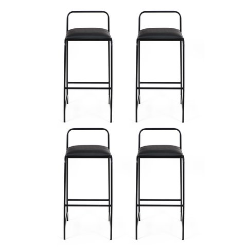 Kit4 Banqueta Industrial Preta Aço Industrial Sacada Varanda Balcão