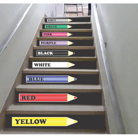 Adesivo Decorativo Escada de Escolas Lápis de Cor Inglês