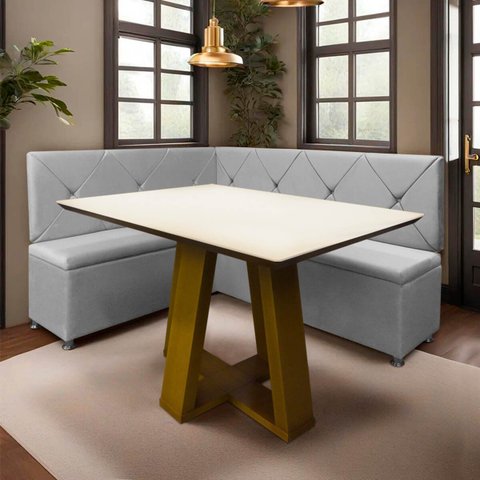 Conjunto Canto Alemão com Bau para Bar Lanchonete Cinza Claro 125x160cm Sofa Store