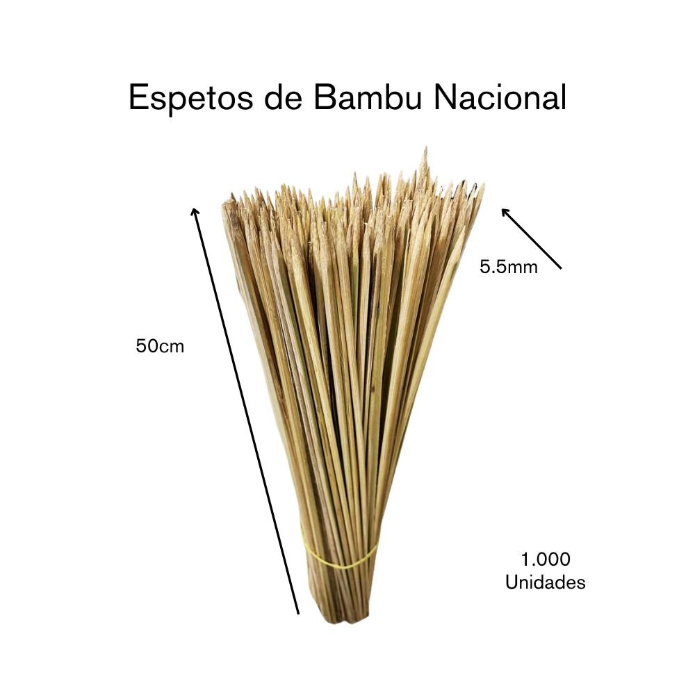 Espetos de Bambu Nacional 50cm X 5.5mm C/1000un Nc Caieiras - 2