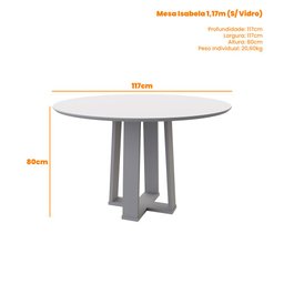 Mesa de Jantar Redonda Isabela S/vidro C/tampo de Madeira 1,20m New Ceval - Ype - 2