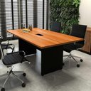 Ver imagem 1 de Mesa de Reunião Escritório 1,80m c/ Cx de Tomada 100% MDF F5 Cor:Freijó com Preto