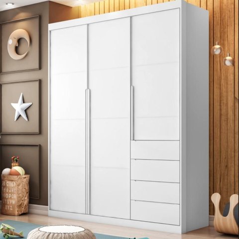 Guarda Roupa 3 Portas e 4 Gavetas Pérola - Phoenix Baby Cor:branco