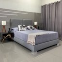 Ver imagem 1 de Cama Casal Clássica Almofadada Módena Linho Cinza Rbl com Cabeceira 1,40 X 1,90
