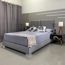 Ver imagem 2 de Cama Casal Clássica Almofadada Módena Linho Cinza Rbl com Cabeceira 1,40 X 1,90