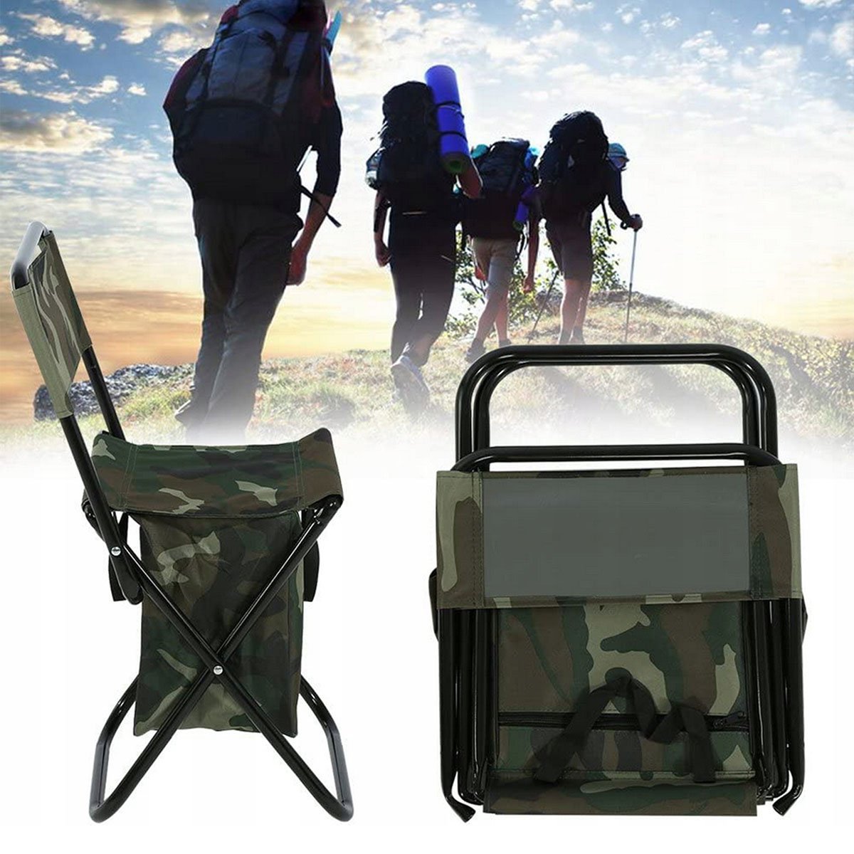 Cadeira Bolsa 2 Em 1 Portatil Camuflada Multiuso Pesca Acampamento Fila Camping Piquenique Praia Ar  - 9