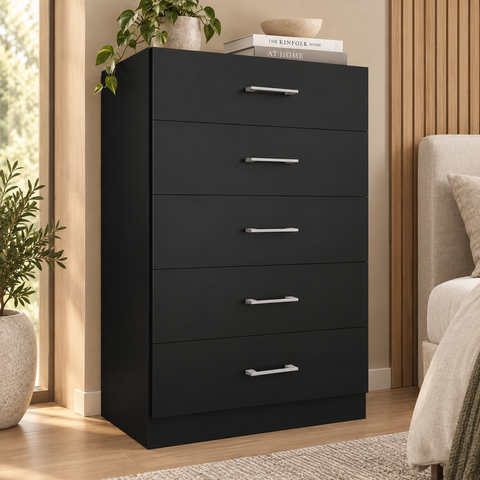 Cômoda Aruba 92cm 5 Gavetas Preto - Fellicci Móveis