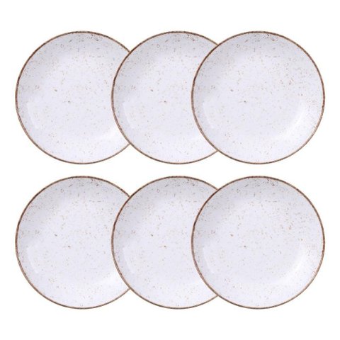 Jogo de Pratos Fundo 6 Peças Rústico 22 Cm Porcelana Decorada Tramontina