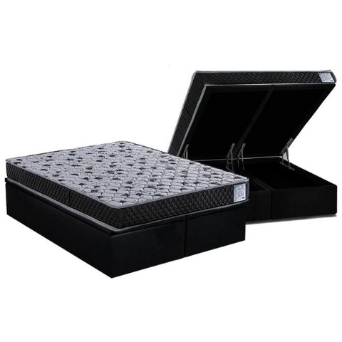 Cama Box Baú Queen: Colchão Anatômico Herval Ag65 Vitre + Base Crc Suede Black (158x198)
