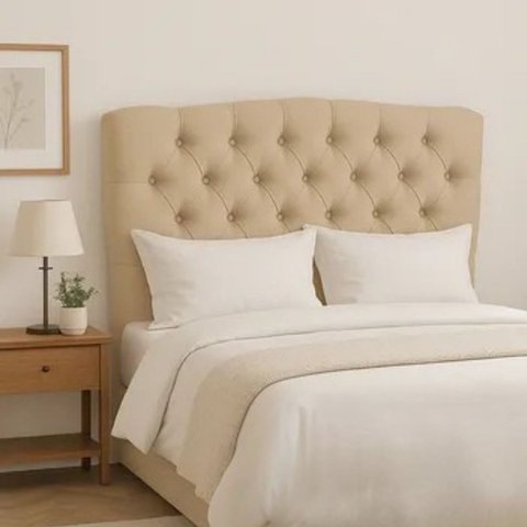 Cabeceira Esmeralda Casal 140cm Estofada Veludo com Capitonê:bege