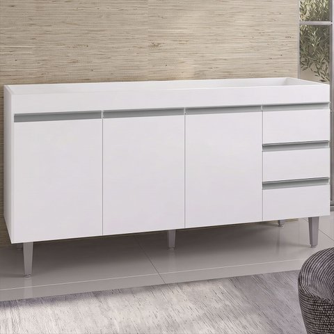 Balcão Gabinete de Pia sem Tampo 160cm 3 Portas 3 Gavetas Andréia - AJL Móveis - Branco