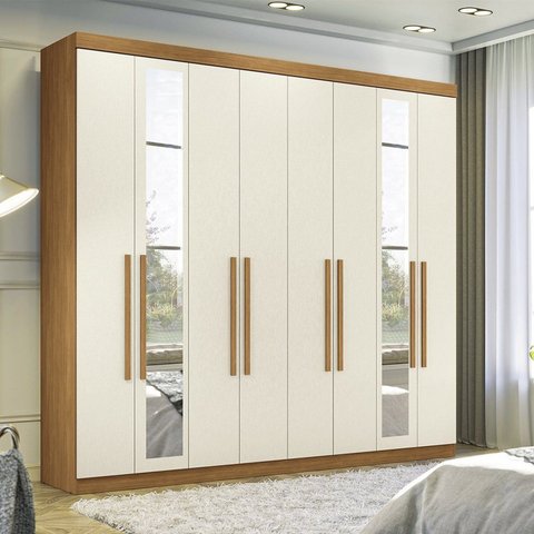 Guarda Roupa Casal 8 Portas 4 Gavetas Master New c/ Espelho Cinamomo/Areia