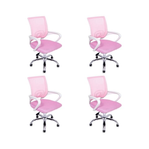 Kit 4 Cadeiras de Escritório Begonia Tela Mesh Ergonômica Rosa