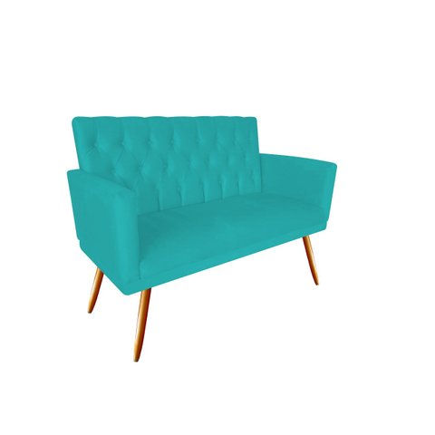 Namoradeira Decorativa Nina Capitonê Suede Azul Tifany 2 Lugares Pés Madeira Mz Decor