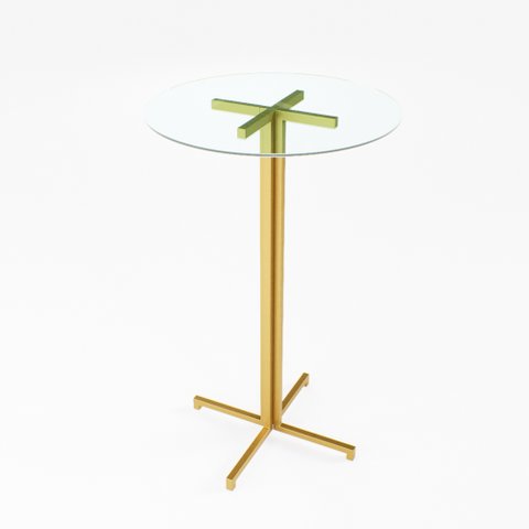 Mesa Alta Bistrô Redonda 100x60cm Dourada Tampo Vidro Industrial Don Castro Decor Industrial Premium
