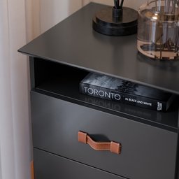 Mesa de Cabeceira Cama Quarto Mini Cômoda Gaveteiro com Puxador em Couro Sonetto - Preto - 3 Mesa de Cabeceira Cama Quarto Mini Cômoda Gaveteiro com Puxador em Couro Sonetto - Preto - 3