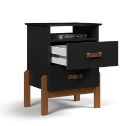 Mesa de Cabeceira Cama Quarto Mini Cômoda Gaveteiro com Puxador em Couro Sonetto - Preto - 5 Mesa de Cabeceira Cama Quarto Mini Cômoda Gaveteiro com Puxador em Couro Sonetto - Preto - 5
