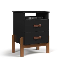 Mesa de Cabeceira Cama Quarto Mini Cômoda Gaveteiro com Puxador em Couro Sonetto - Preto - 4 Mesa de Cabeceira Cama Quarto Mini Cômoda Gaveteiro com Puxador em Couro Sonetto - Preto - 4