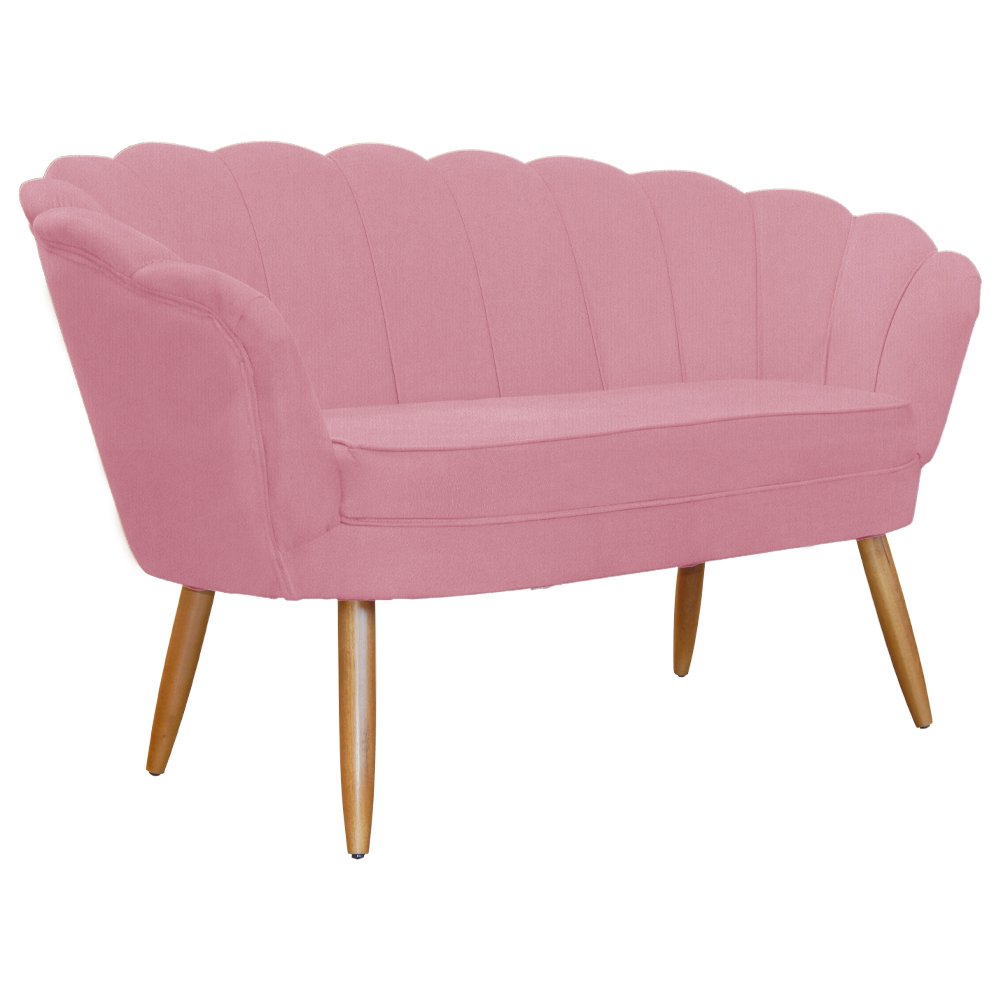 Namoradeira Decorativa Pétala Suede Rosa Pés Madeira Mz Decor - 2