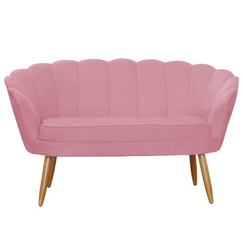 Namoradeira Decorativa Pétala Suede Rosa Pés Madeira Mz Decor