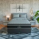 Ver imagem 2 de Cama Box Casal Bipartido Couro Preto + Colchão Paris Molas Couro Preto/preto
