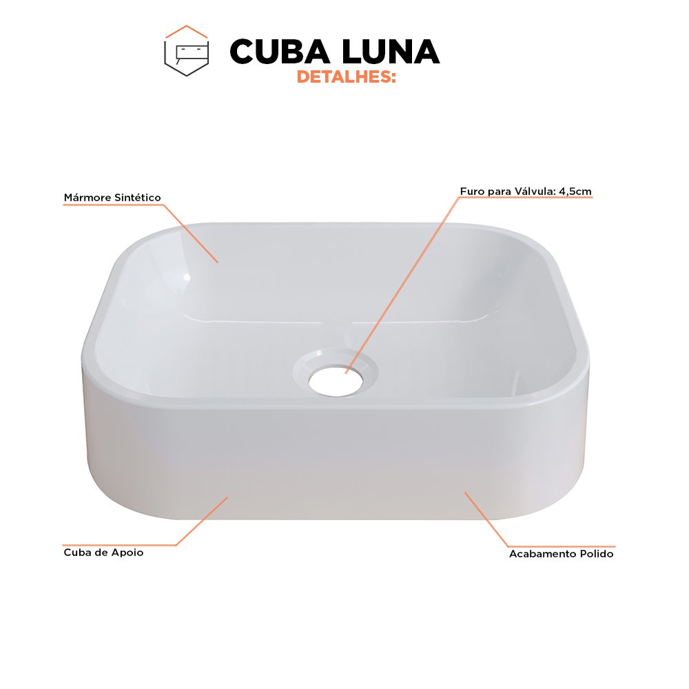 Cuba de Apoio para Banheiro em Mármore Sintético Luna Branca - 3