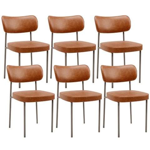 Kit 06 Cadeiras Estofadas para Sala de Jantar Melina Base Arena L02 Couríssimo Camel - Lyam Decor