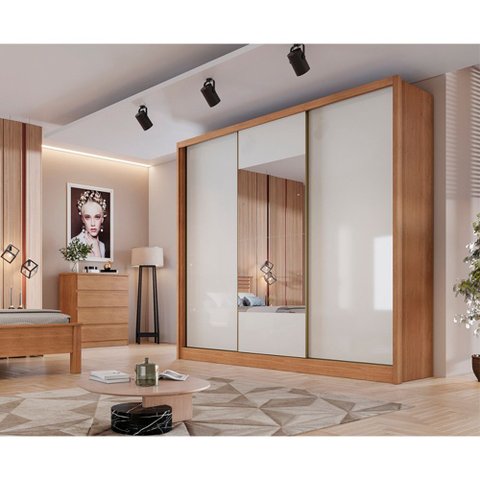 Guarda Roupa Casal Arezzo 3 Portas 6 Gavetas com Espelho Novo Horizonte