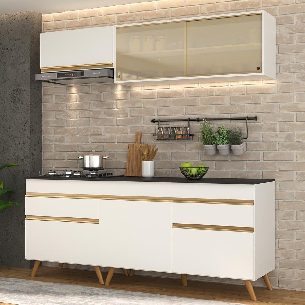 Cozinha Compacta 4 Peças com Armário e Balcão Mp3707 Veneza Gw Multimóveis Branca