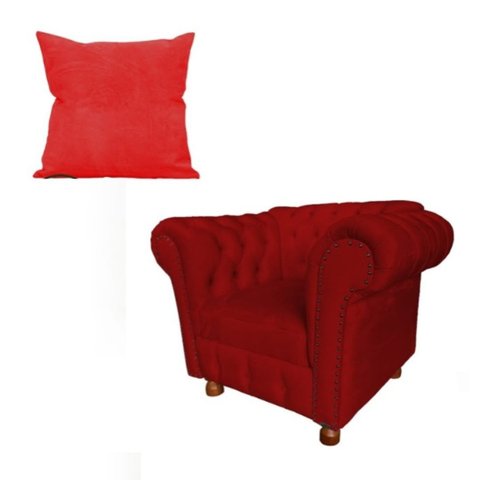 Uma Poltrona Luiz Xv Capitonê Retrô + Uma Almofada Suede Vermelho/ Recepção, Barbearia