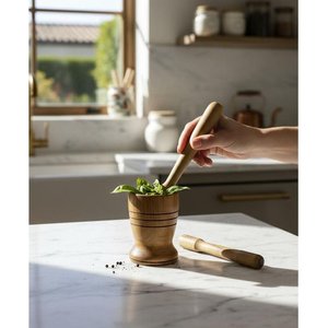 Mini Pilão de Madeira Artesanal 9 Cm com Mão 14 Cmteixeira:marrom