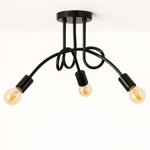 Plafon Laço Aluminio Teto e27 3 Luzes Lumini Lab - Preto Brilhante