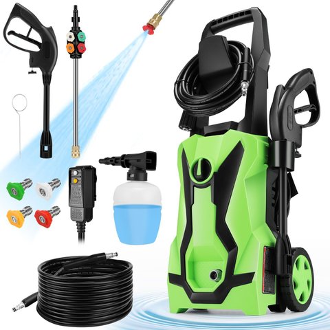 Homdox Lavadora de Alta Pressão Elétrica 1700w 3500 Psi Verde e Preto
