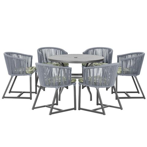 Mesa e 6 Cadeiras e Noronha Preto E5 Trama Original Prata