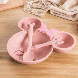Prato Infantil Bebê com 3 Divisórias e Talheres Lancheira:Rosa - 1