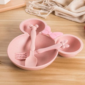 Prato Infantil Bebê com 3 Divisórias e Talheres Lancheira:Rosa