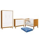 Ver imagem 1 de Dormitório Infantil Classic 3 Portas, Cômoda 6 Gavetas, Berço Branco/Savana com Pés Amadeirado e