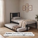 Ver imagem 2 de Cama Solteiro Bruna em Aço Industrial Preto com Auxiliar e Cabeceira Estofada Preto