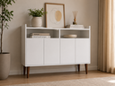Ver imagem 1 de Aparador Buffet 108 cm Branco com Pés de Madeira | Balcão Multiuso Moderno em MDF
