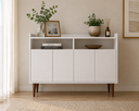 Ver imagem 2 de Aparador Buffet 108 cm Branco com Pés de Madeira | Balcão Multiuso Moderno em MDF