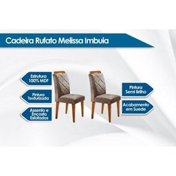 Conjunto: Mesa Sala Jantar Londrina Tampo Madeirado c/ Vidro 180cm + 6 Cadeiras Melissa Imbuia/Linho - 3