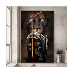 Quadro Decorativo Leão com Armadura e Espada - 2