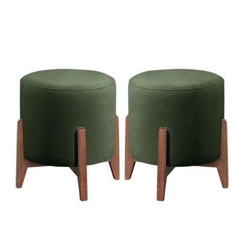 Kit 2 Puff Decorativo para Sala Redondo Luxo Selena Suede Verde