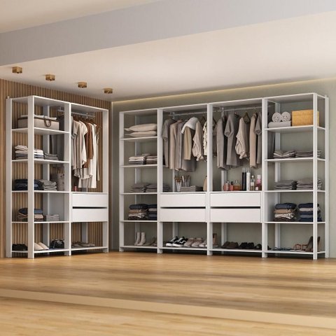 Closet Aberto Modulado Arara Organizadora com Cabideiro 405cm Allegra Multimóveis Mp4391 Branco