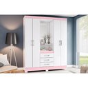 Ver imagem 1 de Guarda Roupa Solteiro 4 Portas e 3 Gavetas C/ Espelho e Pés Briz B24 Branco/rosa - Henn
