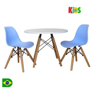 Mesa Eiffel Infantil + 2 Cadeiras Eiffel Infantil Azul Claro