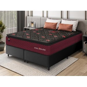 Conjunto Cama Box c/ Molas Ensacadas Toronto Vermelho King 193x203x66