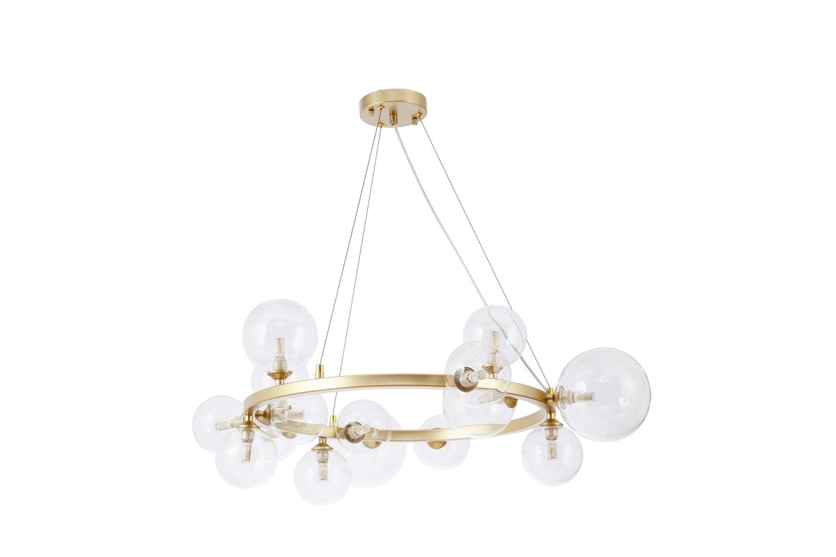 Pendente Redondo Dourado com Globos Transparente 80cm 15g9 14603-pl