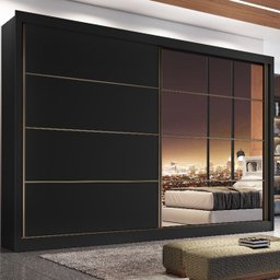 Guarda Roupa Casal com Espelho 6 Gavetas Sevilha - Preto - 1